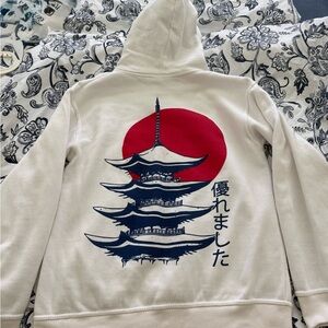 Call Your Mother White Hoodie w Red and Blue Pagoda(back) / Mount Fuji (front)